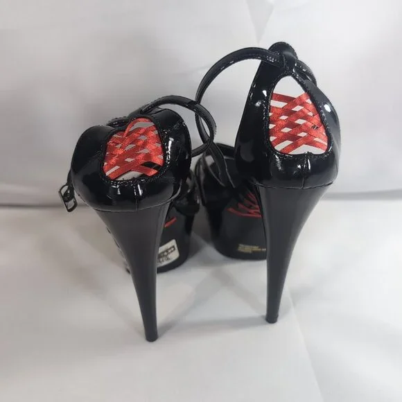 2 Pair Pleaser Heels 6 Delight 662 Corset Black Patent Mary Jane Dance Pole 6" - Picture 3 of 16